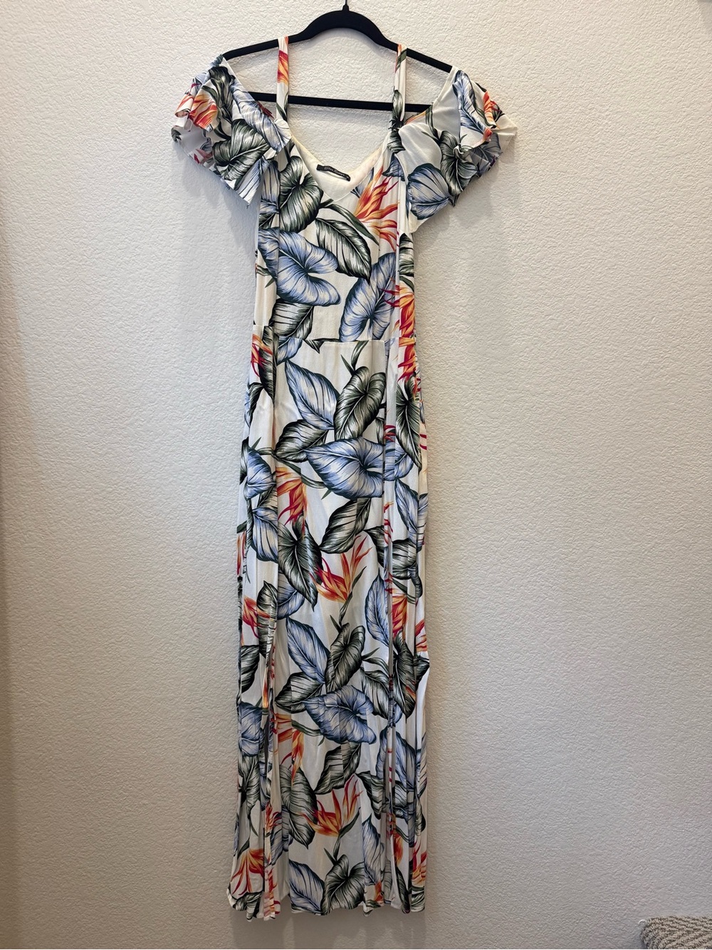 Women’s off shoulder Tropical White Maxi Dress